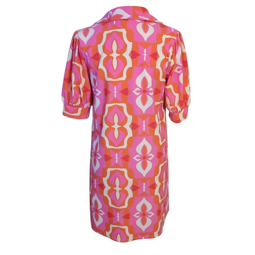 Jude Connally Made in USA Shift Dress Geometric Floral Sz XS *Runs Big* HG4514‎